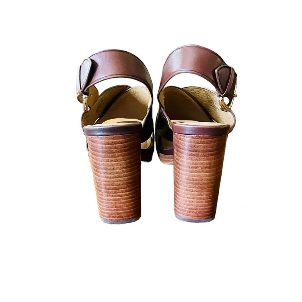 Coach Bristol women’s leather block heel buckle sandals LIKE NEW! SZ 8.5 brown - Picture 4 of 10